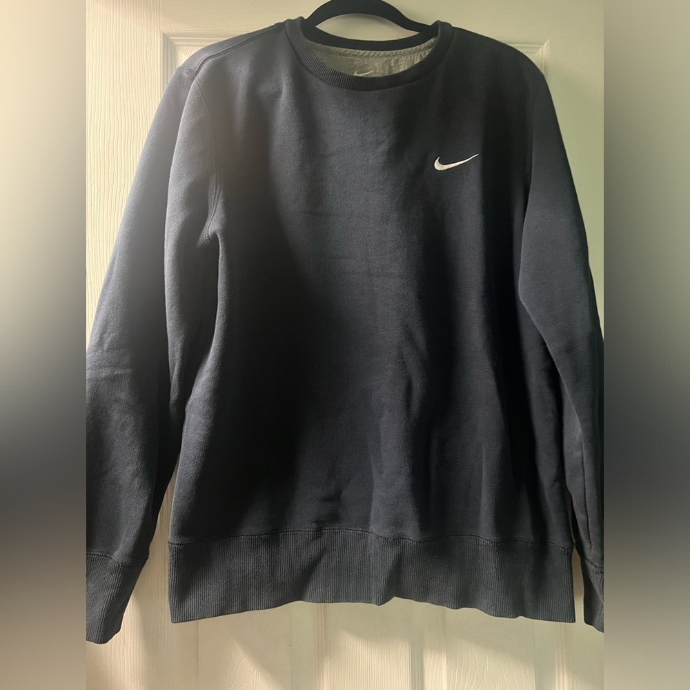 Nike Solo Swoosh Fleece Crewneck navy blue top large pullover - Picture 2 of 4